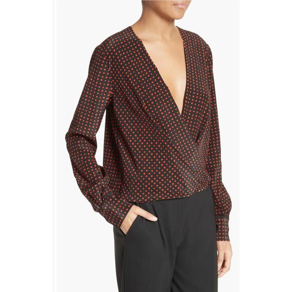 Diane Von Furstenberg Dot Print Silk Drape Front Blouse Size 10 - Picture 3 of 12